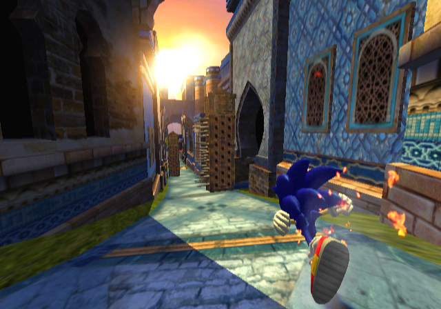 Sonic and the Secret Rings screenshot: stylized 3d, third-person, no outlines, soft gradient (environment, character)