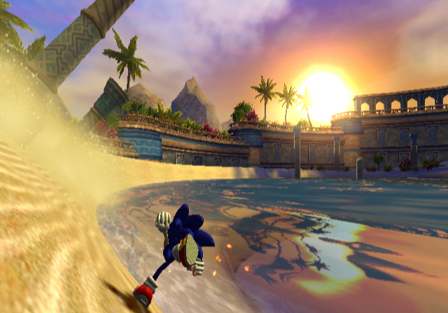 Sonic and the Secret Rings screenshot: stylized 3d, third-person, no outlines, soft gradient (environment, character)