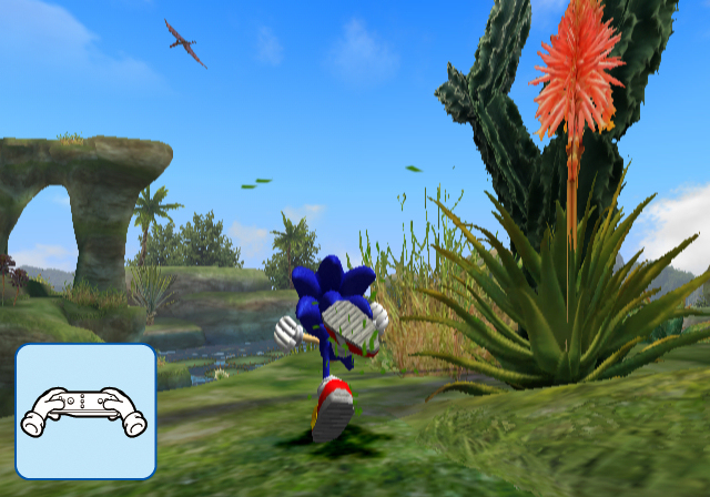 Sonic and the Secret Rings screenshot: stylized 3d, third-person, no outlines, soft gradient (environment, character)
