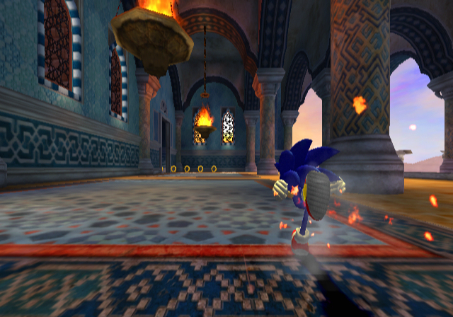 Sonic and the Secret Rings screenshot: stylized 3d, third-person, no outlines, soft gradient (environment, character)
