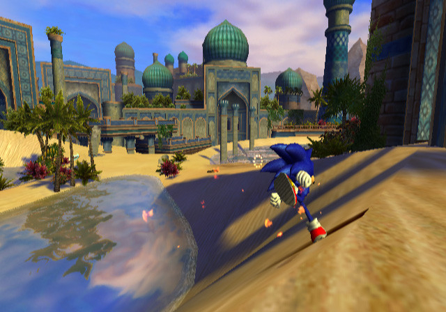 Sonic and the Secret Rings screenshot: stylized 3d, third-person, no outlines, soft gradient (environment, character)
