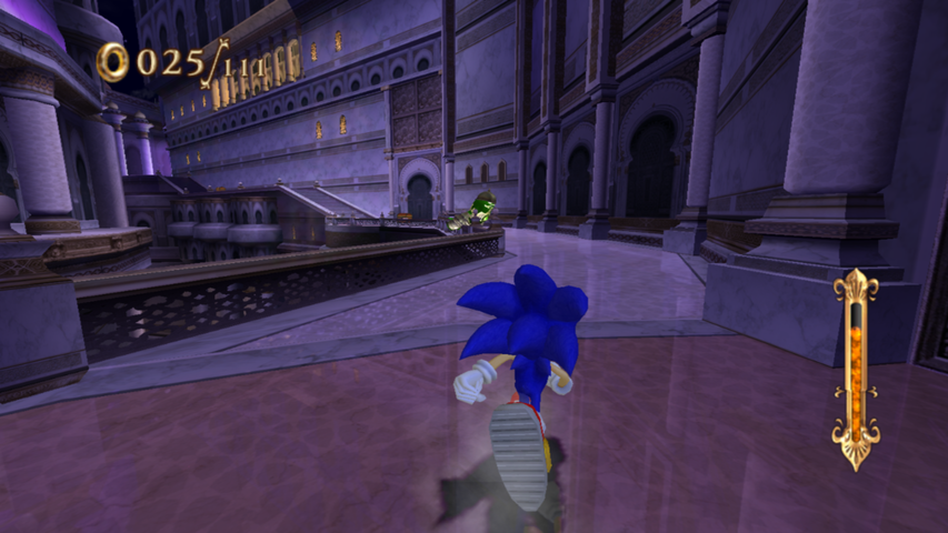 Sonic and the Secret Rings screenshot: stylized 3d, third-person, no outlines, soft gradient (environment, character)
