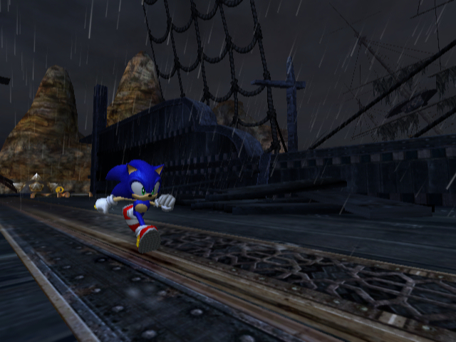 Sonic and the Secret Rings screenshot: stylized 3d, third-person, no outlines, soft gradient (environment, character)