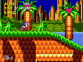 Sonic CD screenshot: pixel art, side-scrolling, colored outlines, dithered shading (environment)