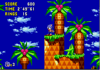 Sonic CD screenshot: pixel art, side-scrolling, colored outlines, dithered shading (environment)