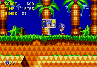 Sonic CD screenshot: pixel art, side-scrolling, colored outlines, dithered shading (environment)