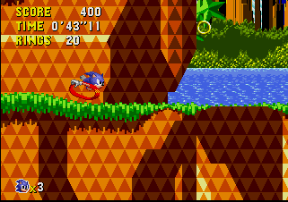 Sonic CD screenshot: pixel art, side-scrolling, colored outlines, dithered shading (environment, character, combat)