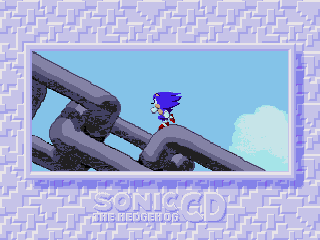 Sonic CD screenshot: pixel art, side-scrolling, colored outlines, dithered shading (cutscene, character)