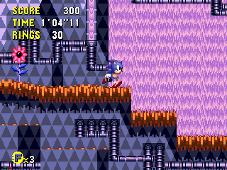 Sonic CD screenshot: pixel art, side-scrolling, colored outlines, dithered shading (environment)