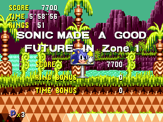 Sonic CD screenshot: pixel art, side-scrolling, colored outlines, dithered shading (environment, ui / menu)
