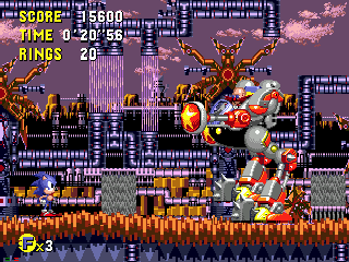 Sonic CD screenshot: pixel art, side-scrolling, colored outlines, dithered shading (environment, combat)