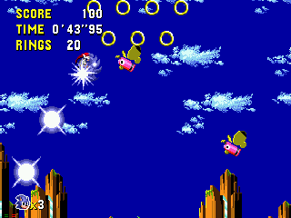 Sonic CD screenshot: pixel art, side-scrolling, colored outlines, dithered shading (environment)