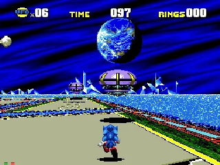 Sonic CD screenshot: pixel art, side-scrolling, colored outlines, dithered shading (environment, character)