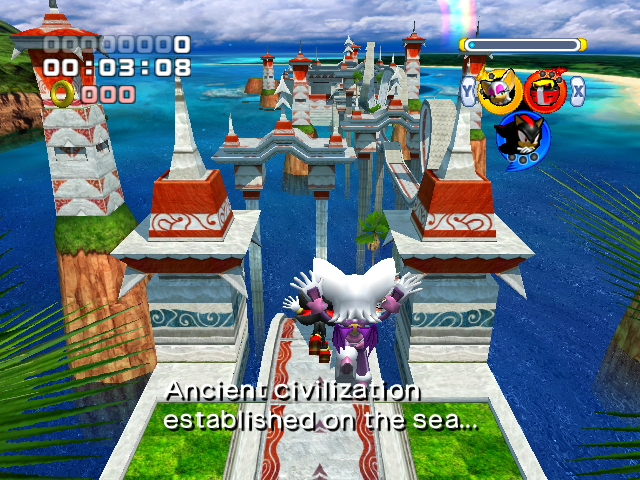 Sonic Heroes screenshot: stylized 3d, third-person, no outlines, soft gradient (environment, character)