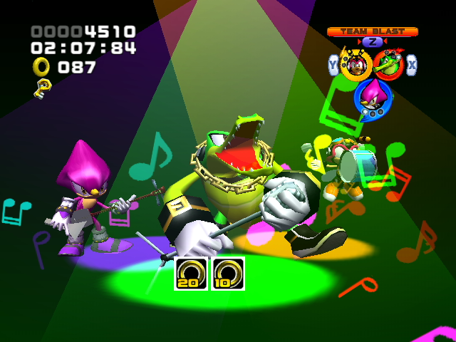 Sonic Heroes screenshot: stylized 3d, third-person, no outlines, soft gradient (character, combat)