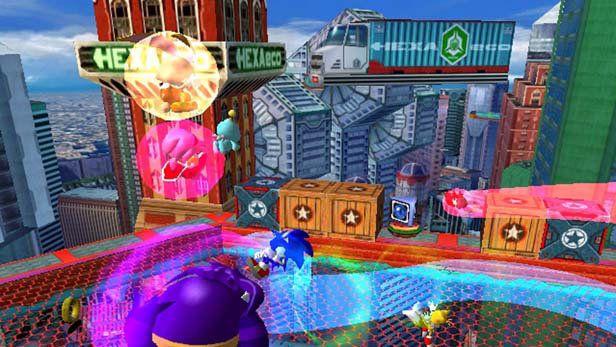 Sonic Heroes screenshot: stylized 3d, third-person, no outlines, soft gradient (environment, character, combat)