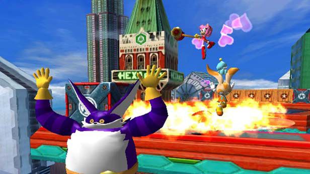 Sonic Heroes screenshot: stylized 3d, third-person, no outlines, soft gradient (environment, character, combat)