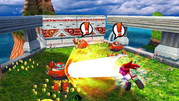 Sonic Heroes screenshot: stylized 3d, third-person, no outlines, soft gradient (environment, character, combat)