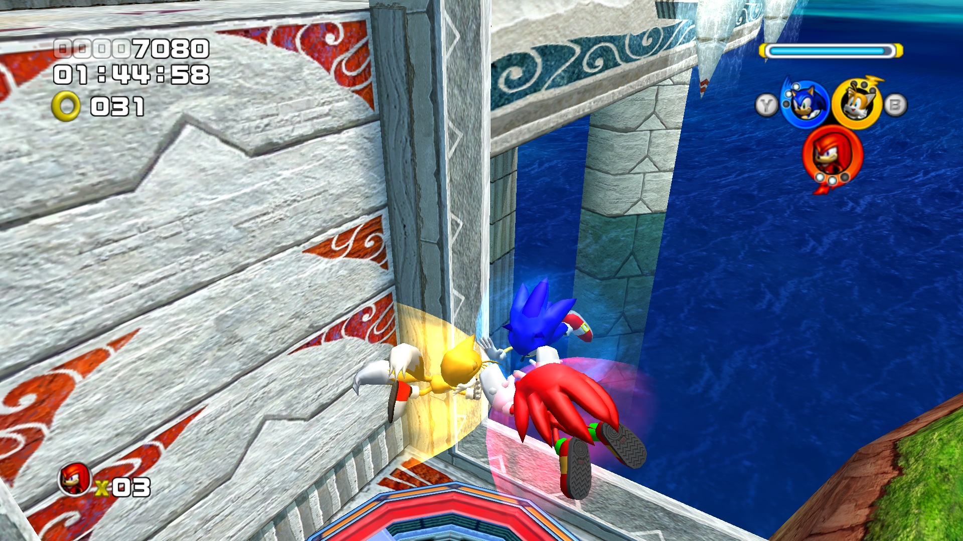 Sonic Heroes screenshot: stylized 3d, third-person, no outlines, soft gradient (environment, character)