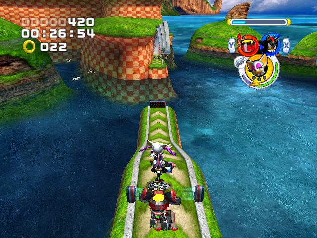 Sonic Heroes screenshot: stylized 3d, third-person, no outlines, soft gradient (environment, character)