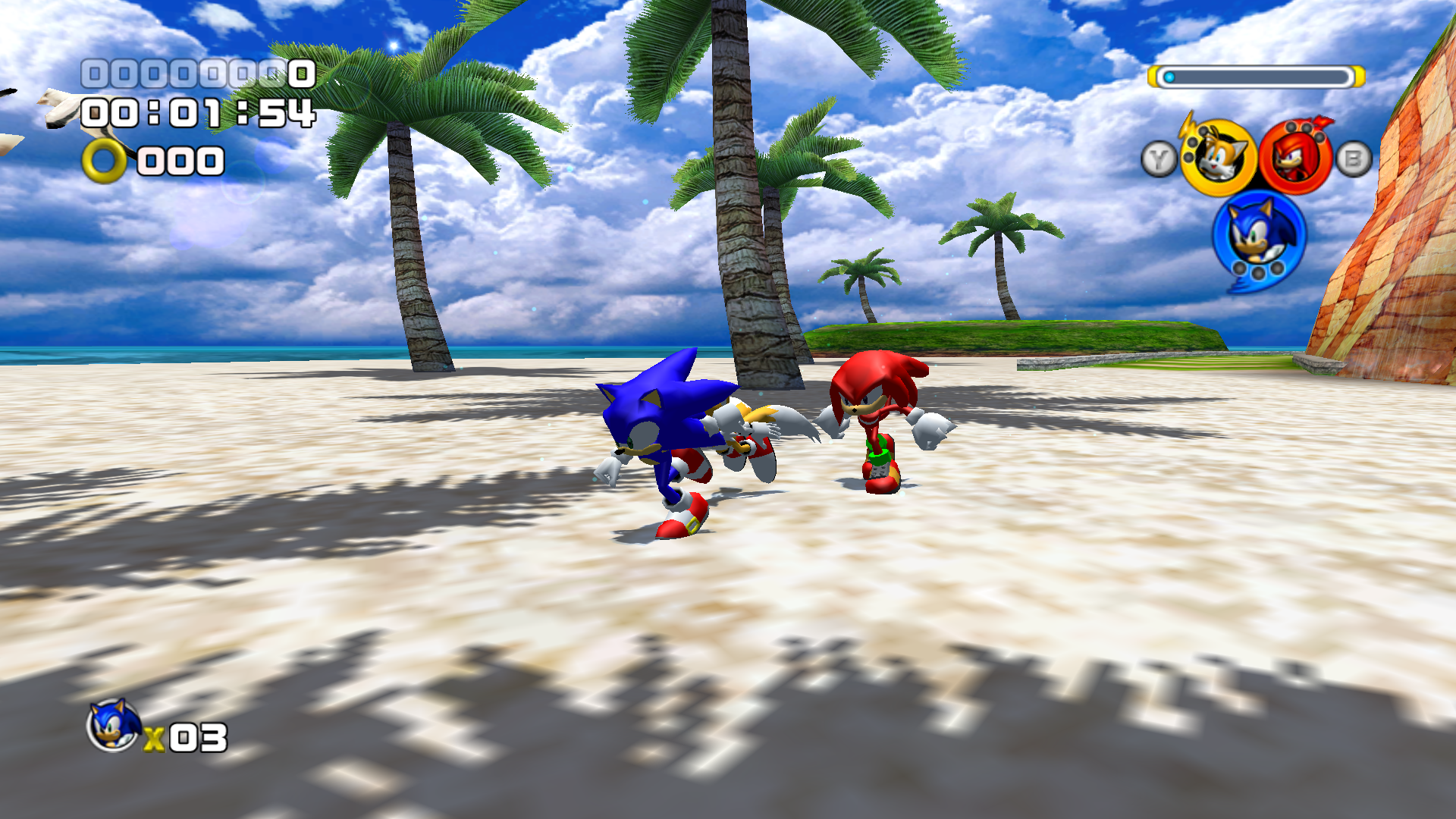 Sonic Heroes screenshot: stylized 3d, third-person, no outlines, soft gradient (environment, character)
