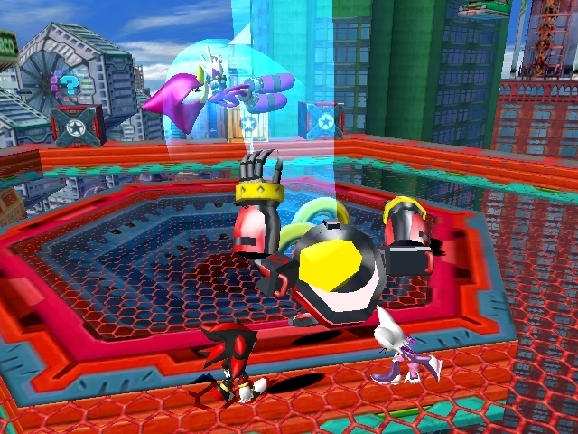 Sonic Heroes screenshot: stylized 3d, third-person, no outlines, soft gradient (environment, character, combat)