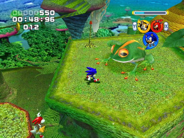 Sonic Heroes screenshot: stylized 3d, third-person, no outlines, soft gradient (environment, character)