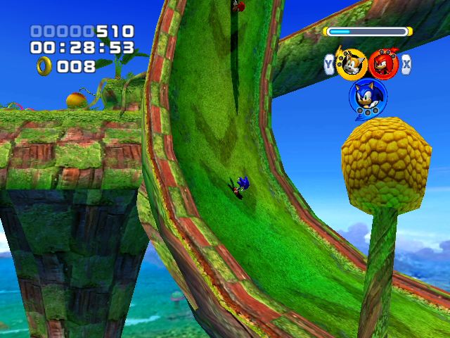 Sonic Heroes screenshot: stylized 3d, third-person, no outlines, soft gradient (environment)