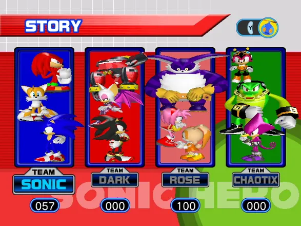 Sonic Heroes screenshot: stylized 3d, third-person, no outlines, soft gradient (ui / menu)