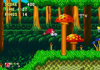 Sonic & Knuckles screenshot: pixel art, side-scrolling, colored outlines, dithered shading (environment, character)