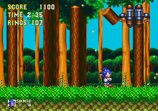 Sonic & Knuckles screenshot: pixel art, side-scrolling, colored outlines, dithered shading (environment, character, combat)