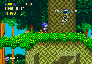 Sonic & Knuckles screenshot: pixel art, side-scrolling, colored outlines, dithered shading (environment, character)