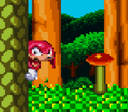 Sonic & Knuckles screenshot: pixel art, side-scrolling, colored outlines, dithered shading (environment, character, cutscene)