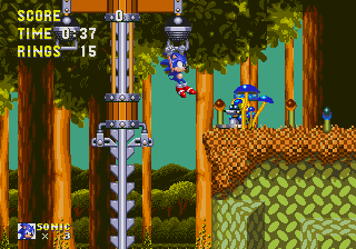 Sonic & Knuckles screenshot: pixel art, side-scrolling, colored outlines, dithered shading (environment, character)