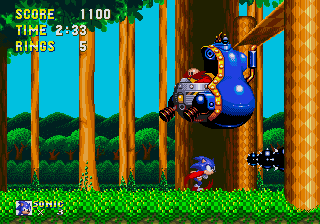 Sonic & Knuckles screenshot: pixel art, side-scrolling, colored outlines, dithered shading (environment, character, combat)