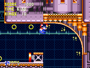 Sonic & Knuckles screenshot: pixel art, side-scrolling, colored outlines, dithered shading (environment, character)