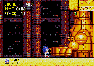 Sonic & Knuckles screenshot: pixel art, side-scrolling, colored outlines, dithered shading (environment, combat)