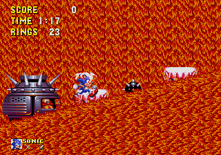 Sonic & Knuckles screenshot: pixel art, side-scrolling, colored outlines, dithered shading (environment, combat)