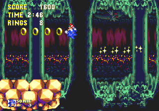 Sonic & Knuckles screenshot: pixel art, side-scrolling, colored outlines, dithered shading (environment)