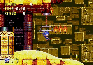 Sonic & Knuckles screenshot: pixel art, side-scrolling, colored outlines, dithered shading (environment, character)