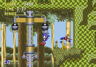 Sonic & Knuckles screenshot: pixel art, side-scrolling, colored outlines, dithered shading (environment, character)
