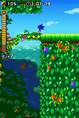 Sonic Rush screenshot: pixel art, stylized 3d, side-scrolling (environment)