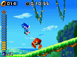 Sonic Rush screenshot: pixel art, stylized 3d, side-scrolling (environment, combat)