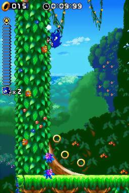 Sonic Rush screenshot: pixel art, stylized 3d, side-scrolling (environment)