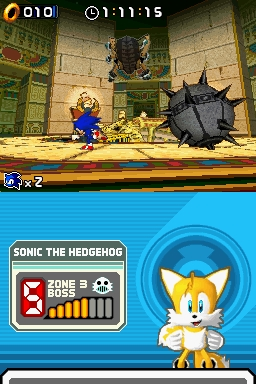 Sonic Rush screenshot: pixel art, stylized 3d, side-scrolling (environment, combat)