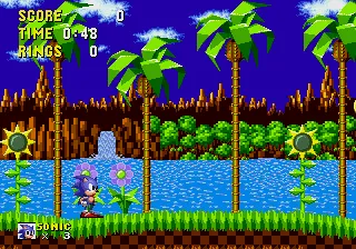 Sonic the Hedgehog screenshot: pixel art, side-scrolling, colored outlines, dithered shading (environment)