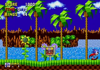 Sonic the Hedgehog screenshot: pixel art, side-scrolling, colored outlines, dithered shading (environment)