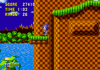 Sonic the Hedgehog screenshot: pixel art, side-scrolling, colored outlines, dithered shading (environment)