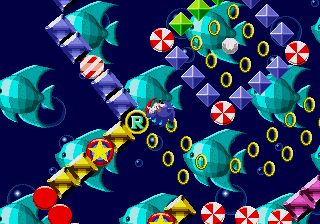 Sonic the Hedgehog screenshot: pixel art, side-scrolling, colored outlines, dithered shading (environment)