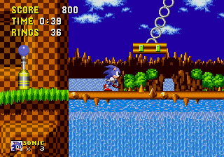 Sonic the Hedgehog screenshot: pixel art, side-scrolling, colored outlines, dithered shading (environment)